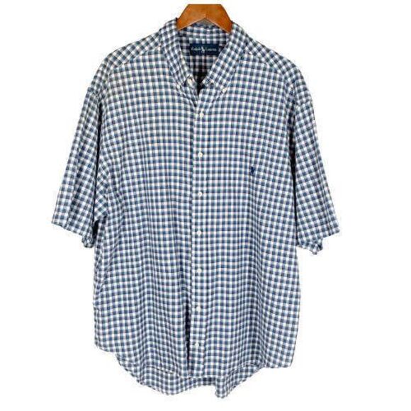 Ralph Lauren Shirt Mens S Button Down Collar Blue White Plaid Short Sleeves - Picture 1 of 7